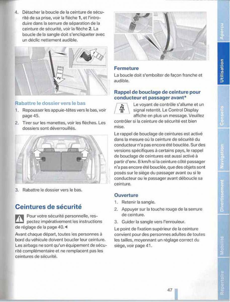 BMW X5 X6 E79 E70 manuel du proprietaire / page 47