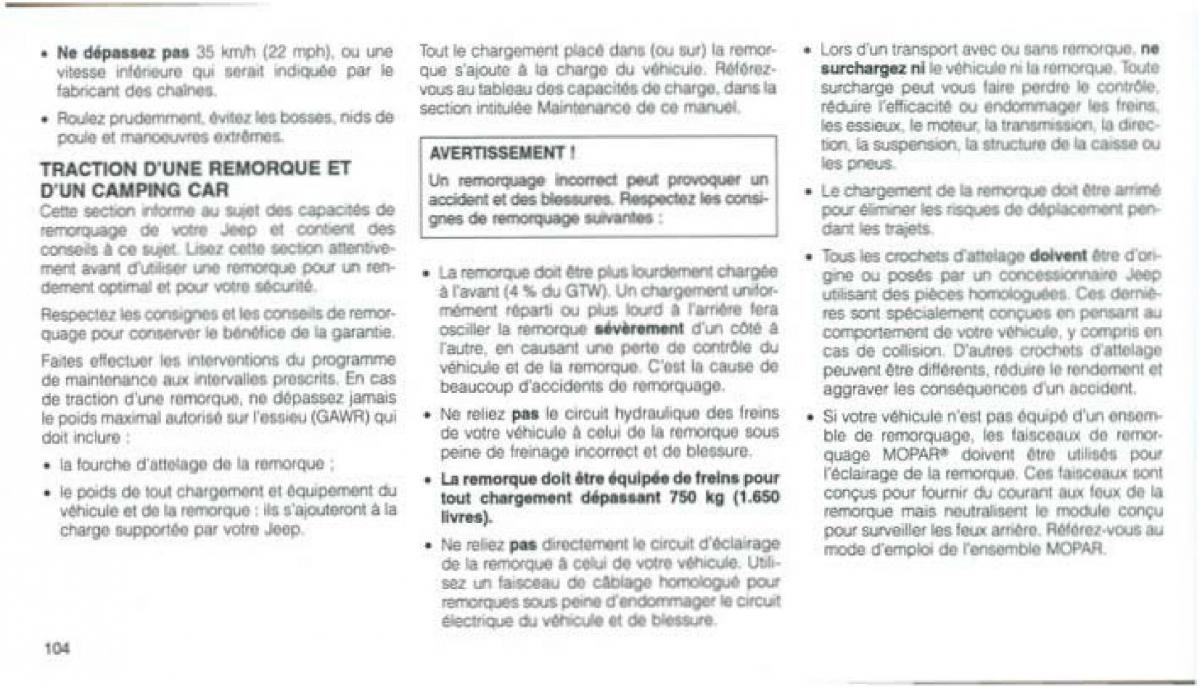 Jeep Grand Cherokee WJ manuel du proprietaire / page 100