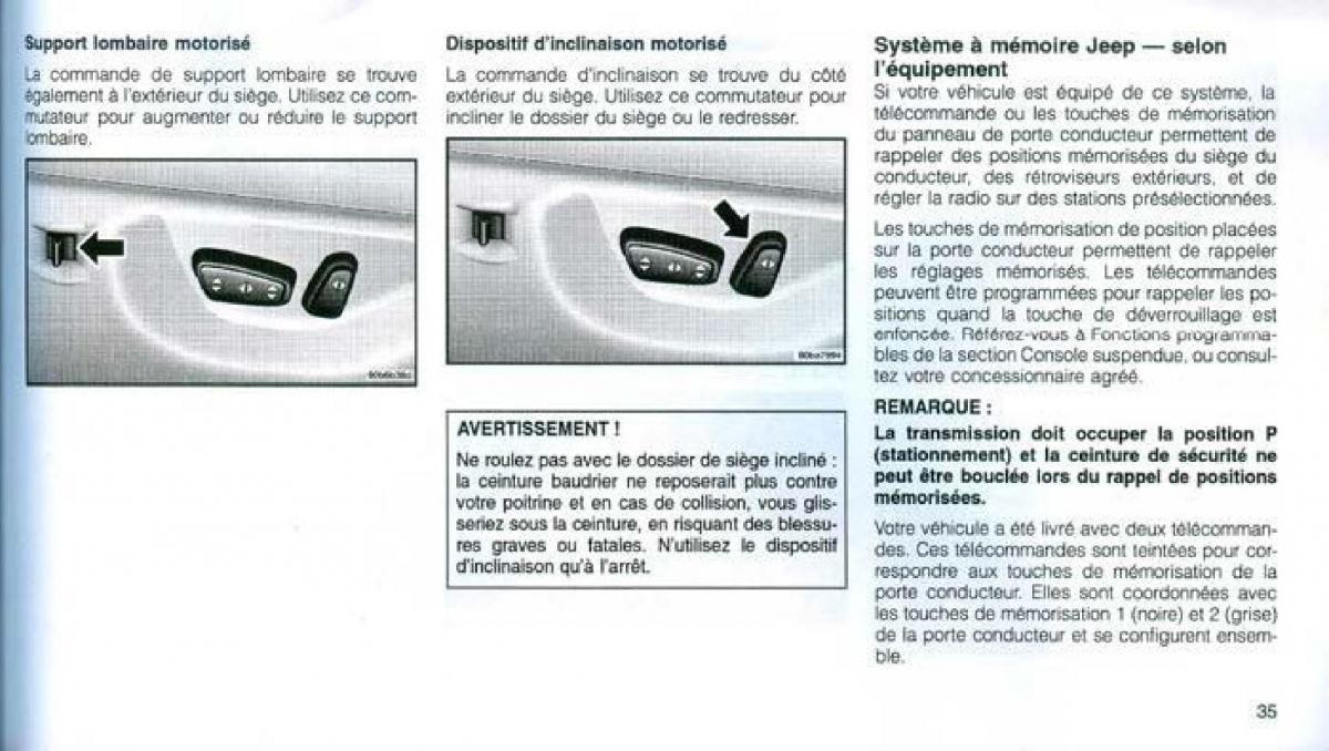 Jeep Grand Cherokee WJ manuel du proprietaire / page 34