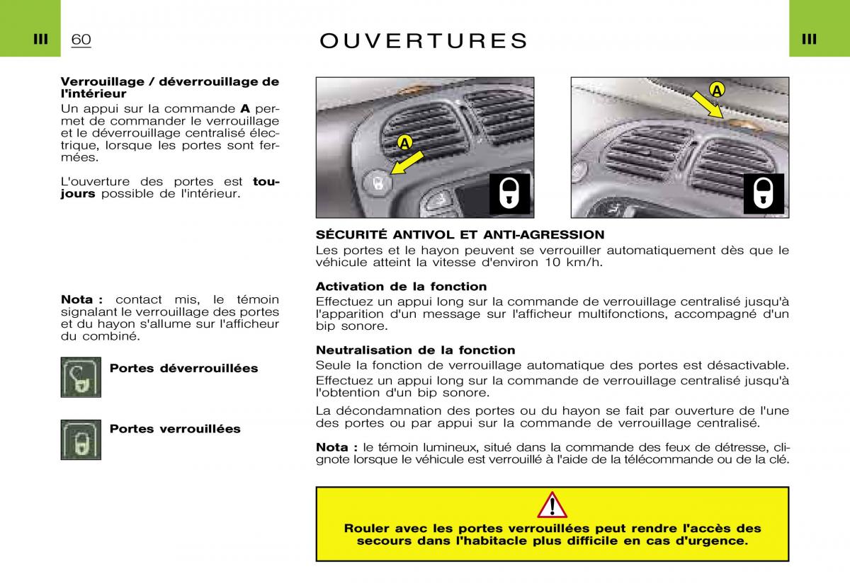 Citroen Xsara Picasso manuel du proprietaire / page 62