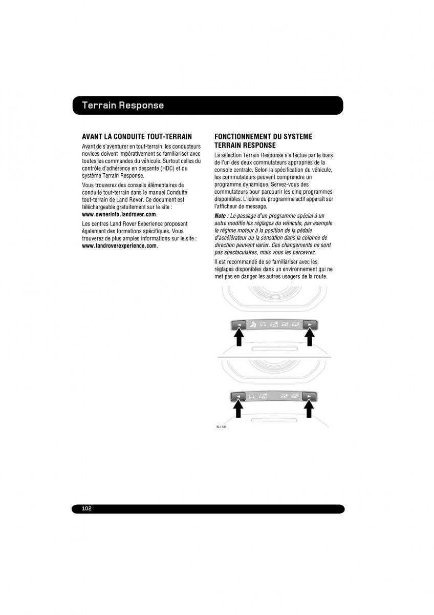 manual  Land Rover Range Rover Evoque manuel du proprietaire / page 102