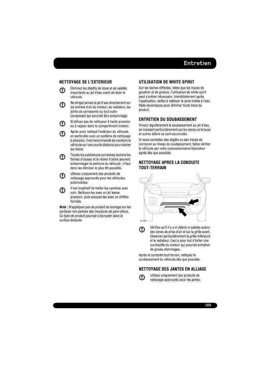 manual  Land Rover Range Rover Evoque manuel du proprietaire / page 189