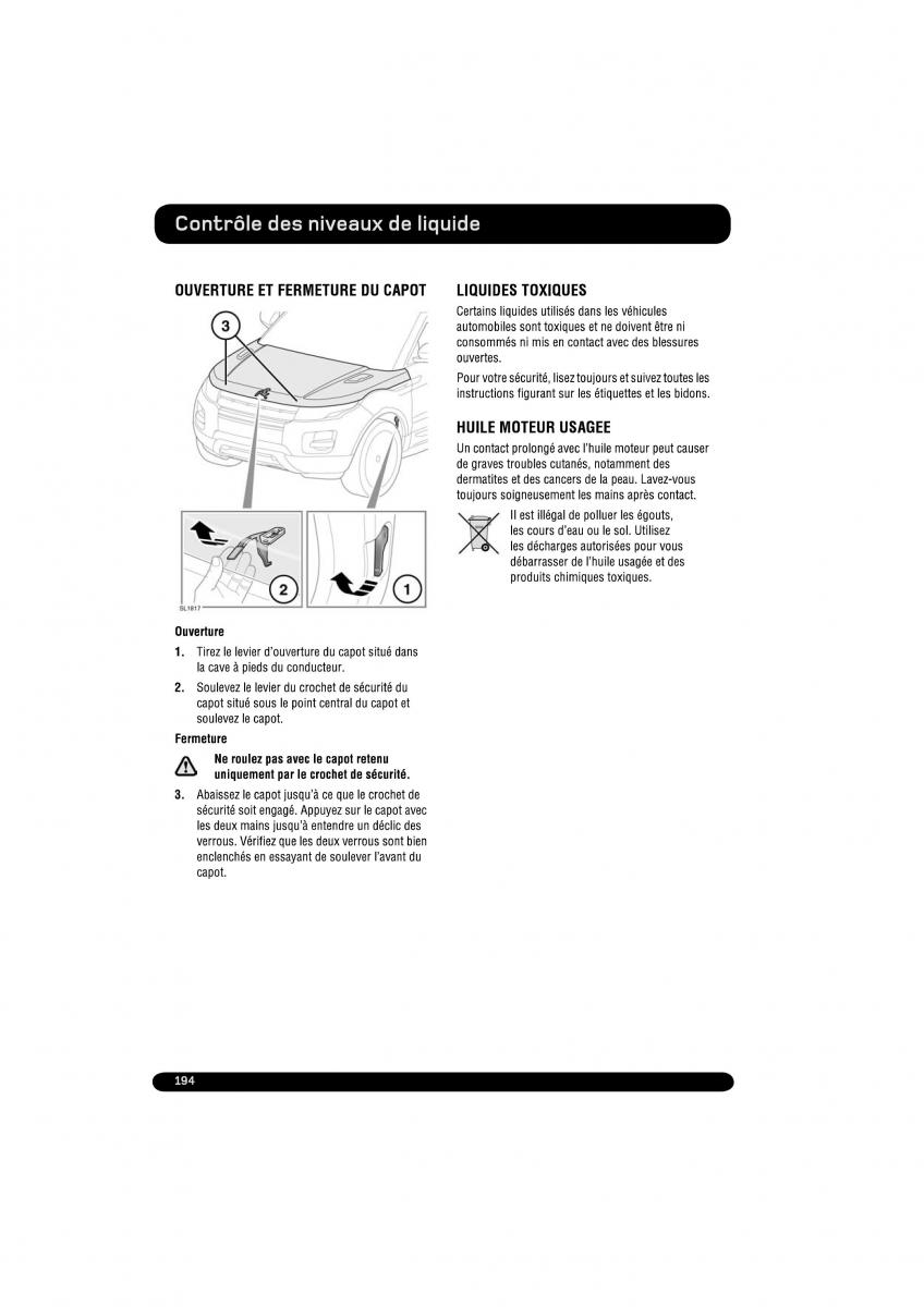 manual  Land Rover Range Rover Evoque manuel du proprietaire / page 194