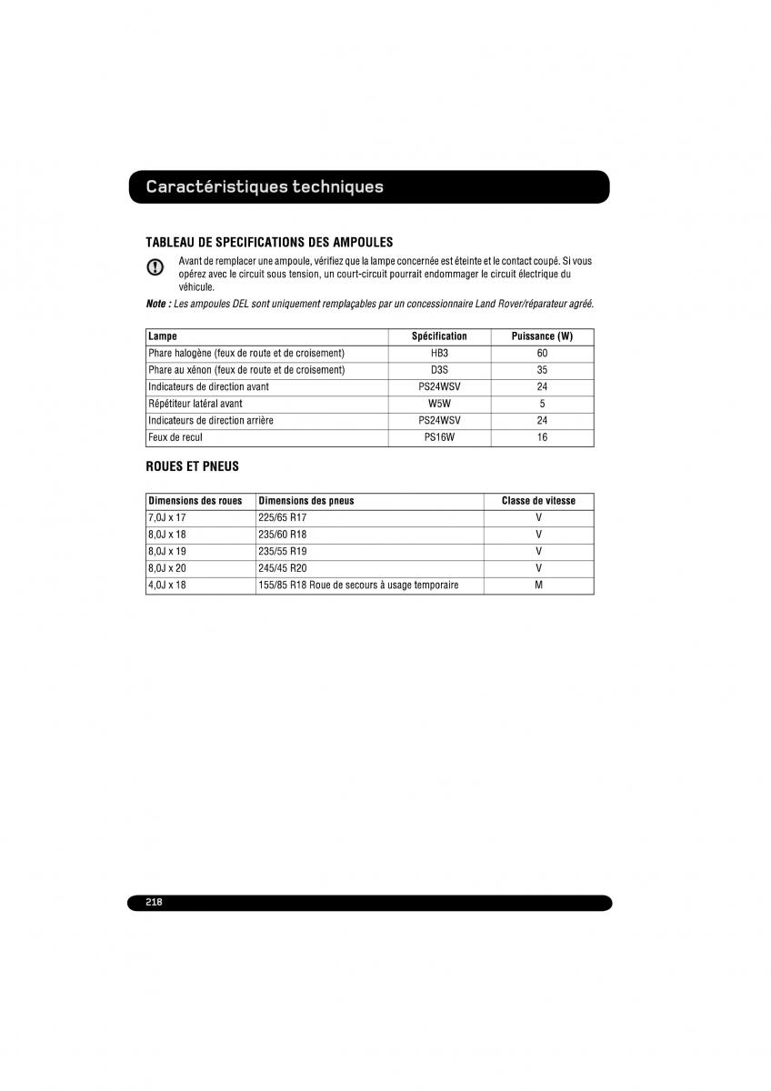 manual  Land Rover Range Rover Evoque manuel du proprietaire / page 218