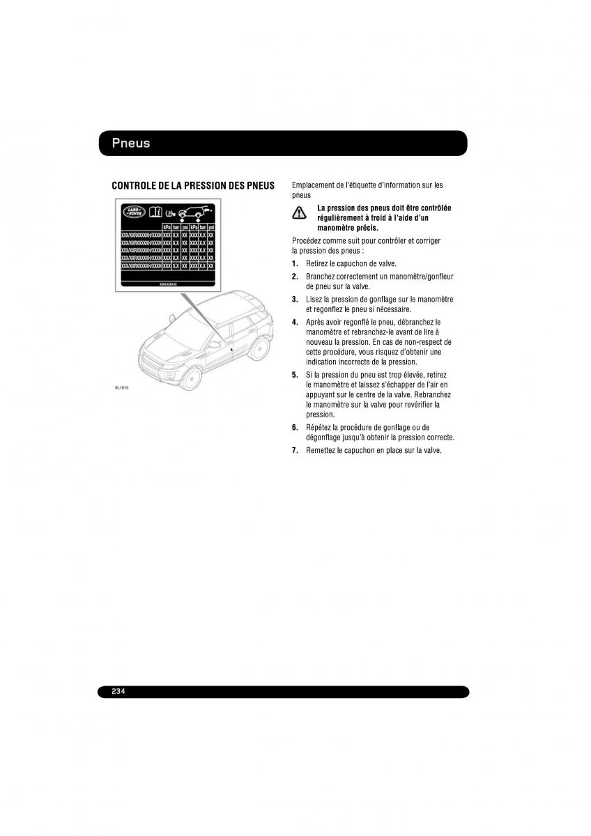 manual  Land Rover Range Rover Evoque manuel du proprietaire / page 234