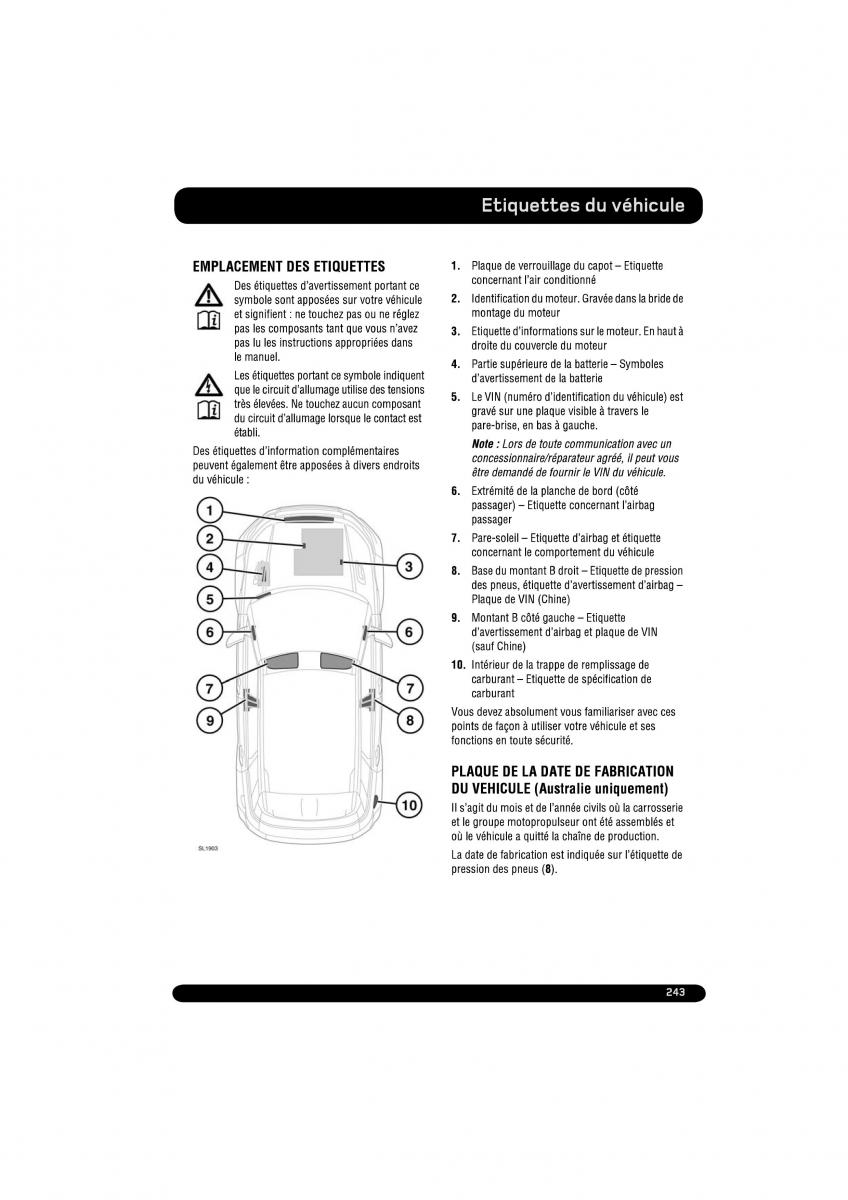 manual  Land Rover Range Rover Evoque manuel du proprietaire / page 243