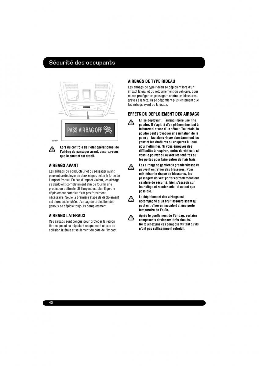 manual  Land Rover Range Rover Evoque manuel du proprietaire / page 42