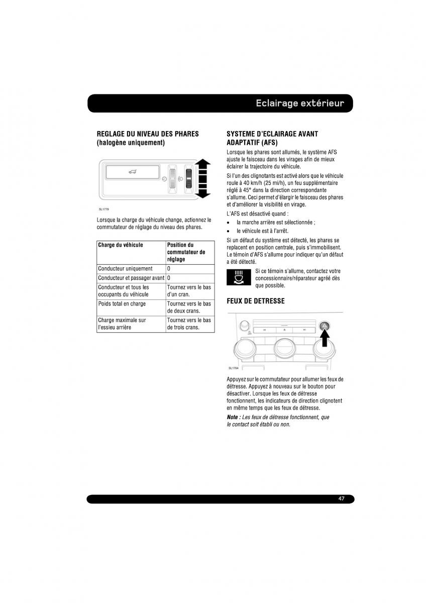 manual  Land Rover Range Rover Evoque manuel du proprietaire / page 47