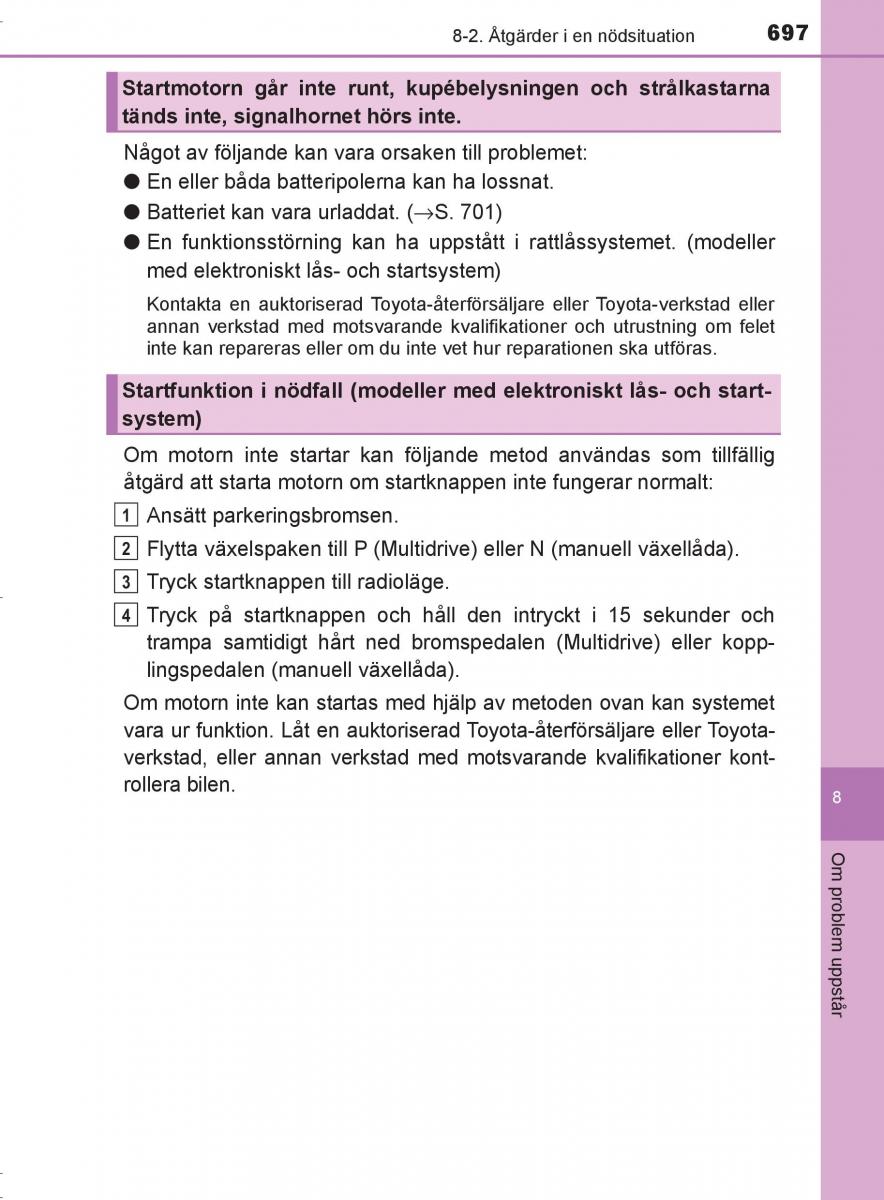 Toyota C HR instruktionsbok / page 697