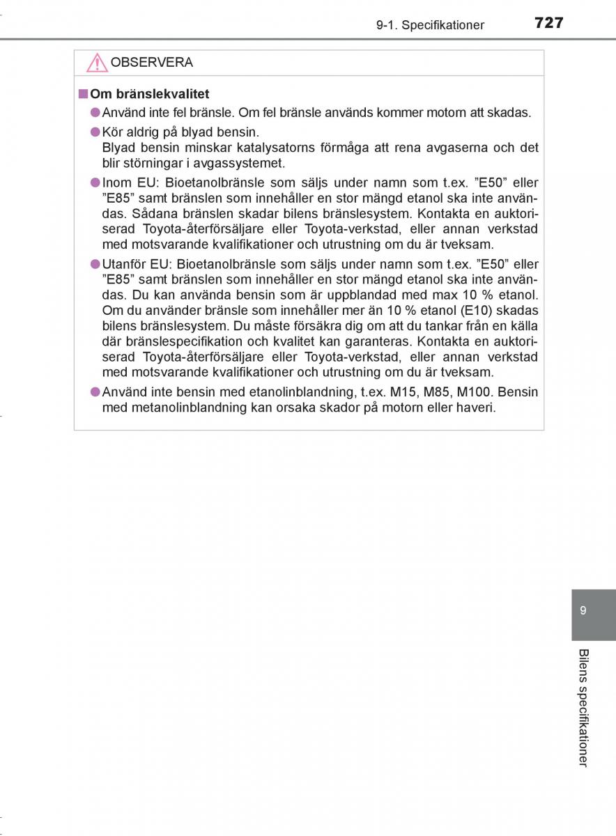 Toyota C HR instruktionsbok / page 727