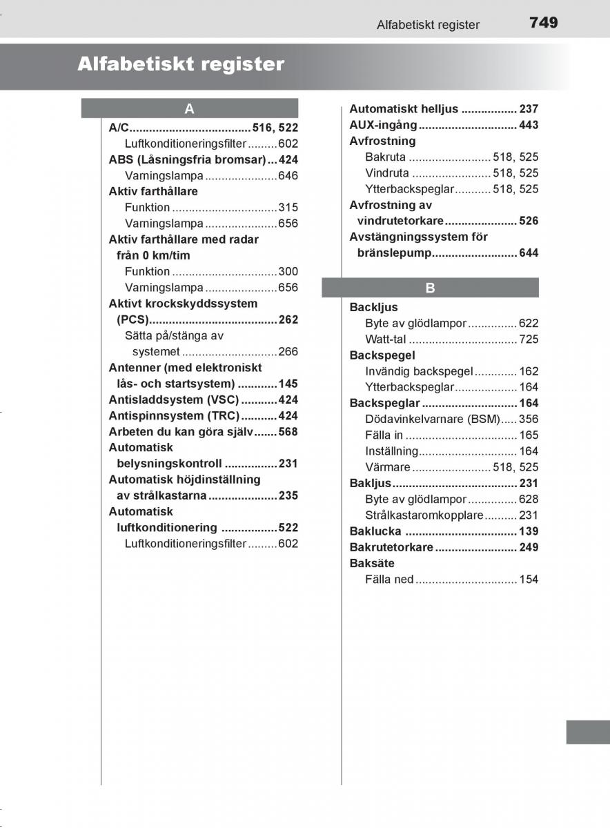 Toyota C HR instruktionsbok / page 749