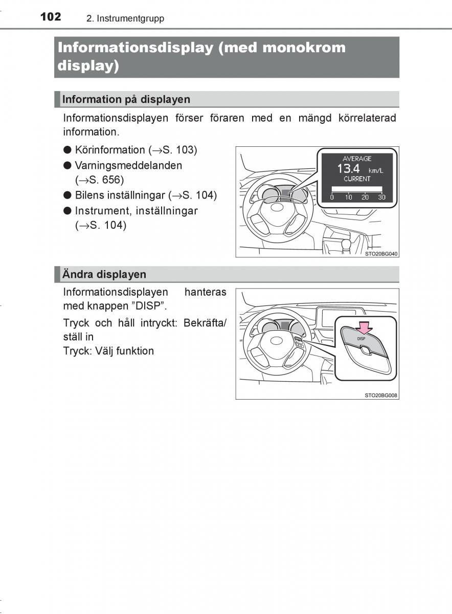 Toyota C HR instruktionsbok / page 102