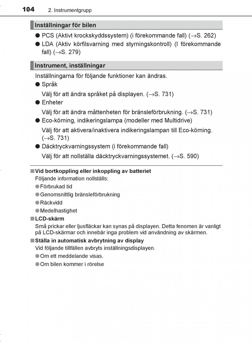 Toyota C HR instruktionsbok / page 104