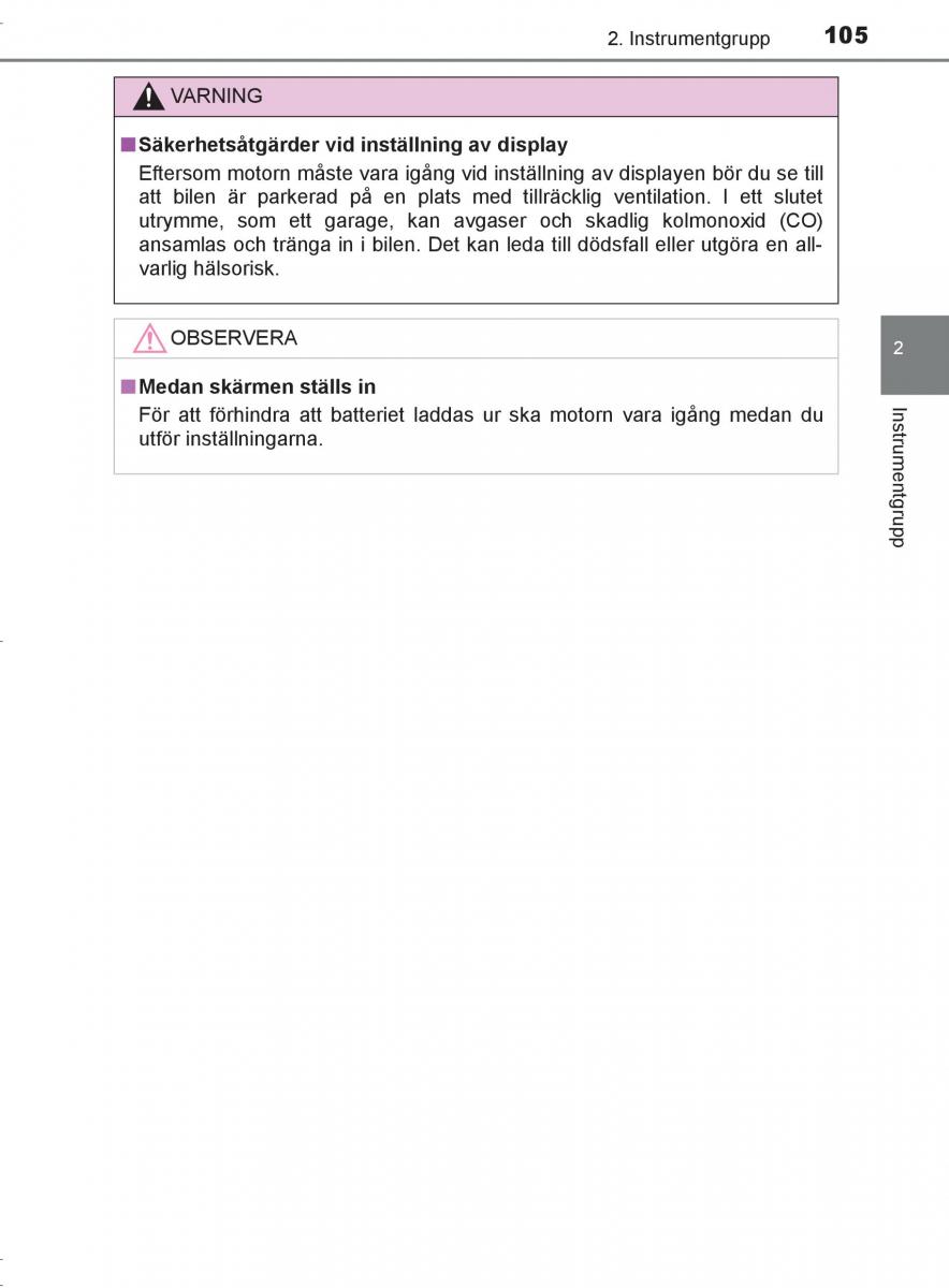 Toyota C HR instruktionsbok / page 105