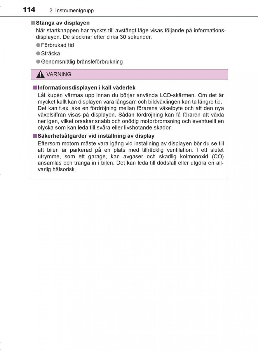 Toyota C HR instruktionsbok / page 114