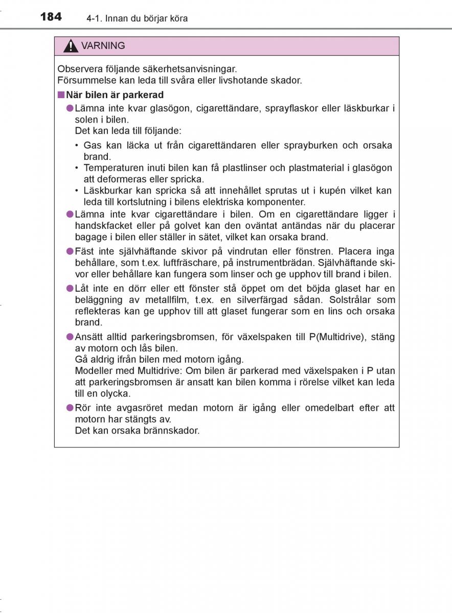 Toyota C HR instruktionsbok / page 184