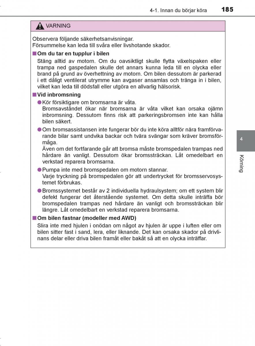 Toyota C HR instruktionsbok / page 185