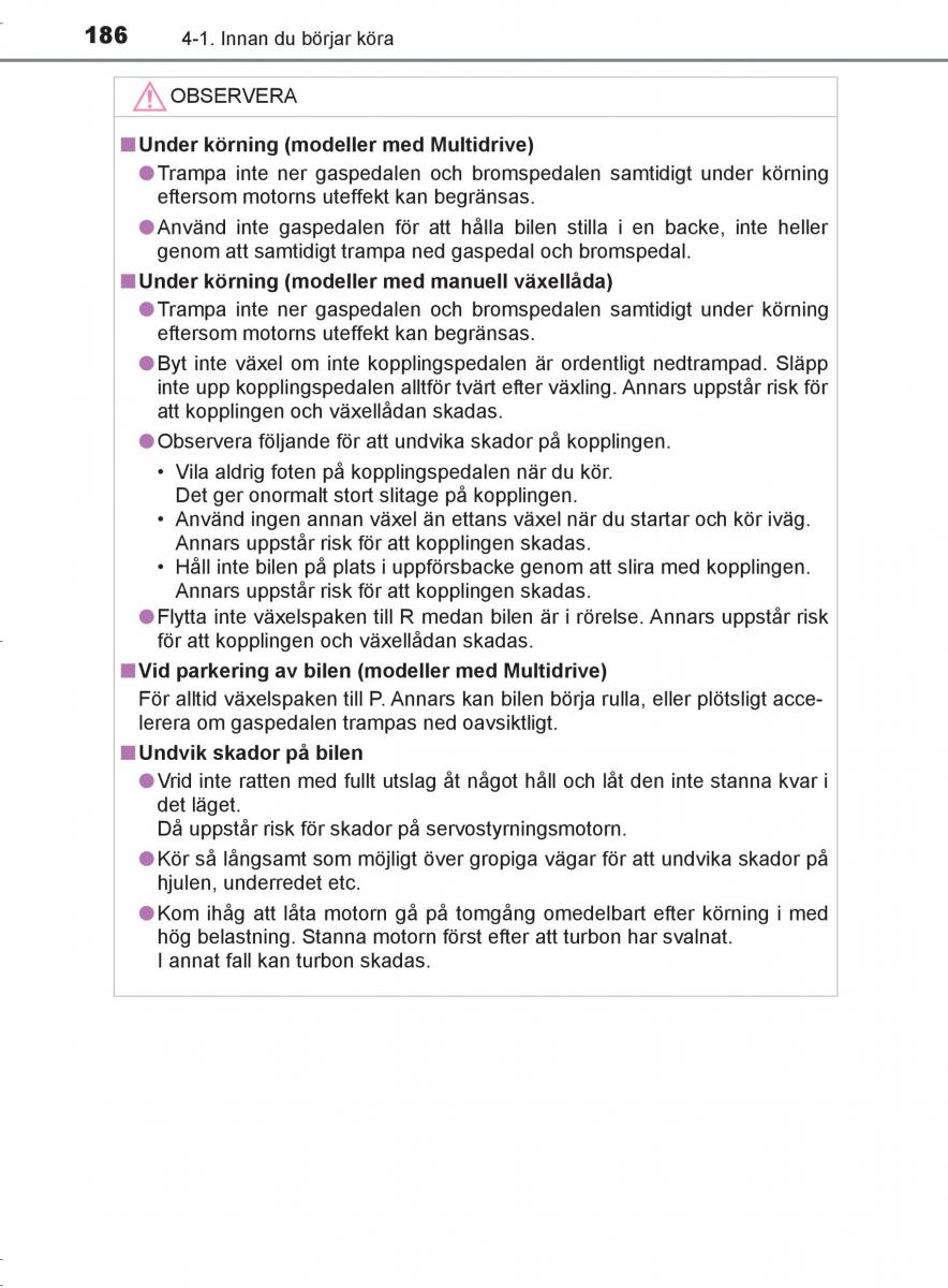 Toyota C HR instruktionsbok / page 186