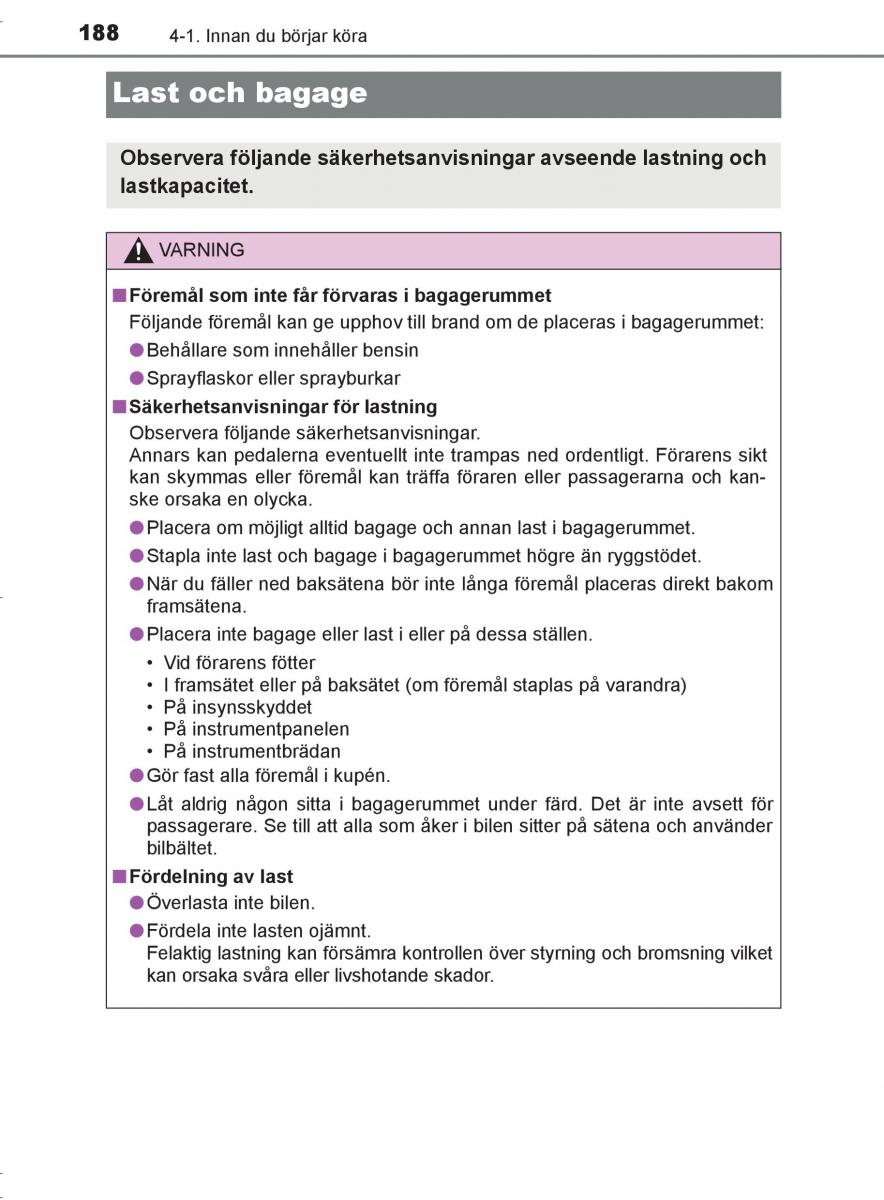 Toyota C HR instruktionsbok / page 188