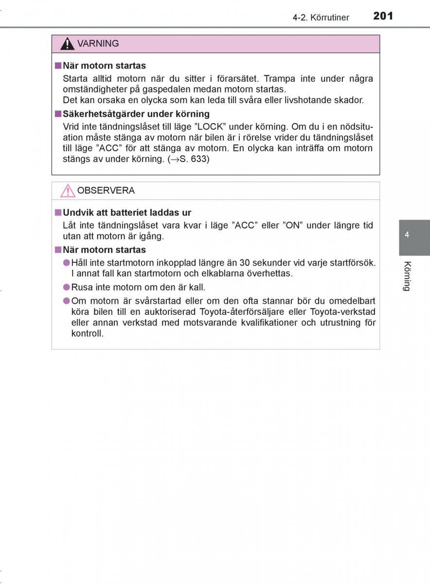 Toyota C HR instruktionsbok / page 201