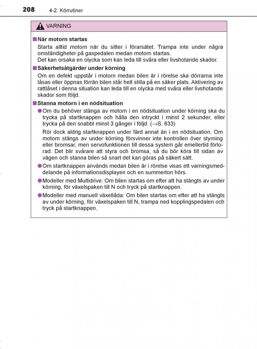 Toyota C HR instruktionsbok / page 208