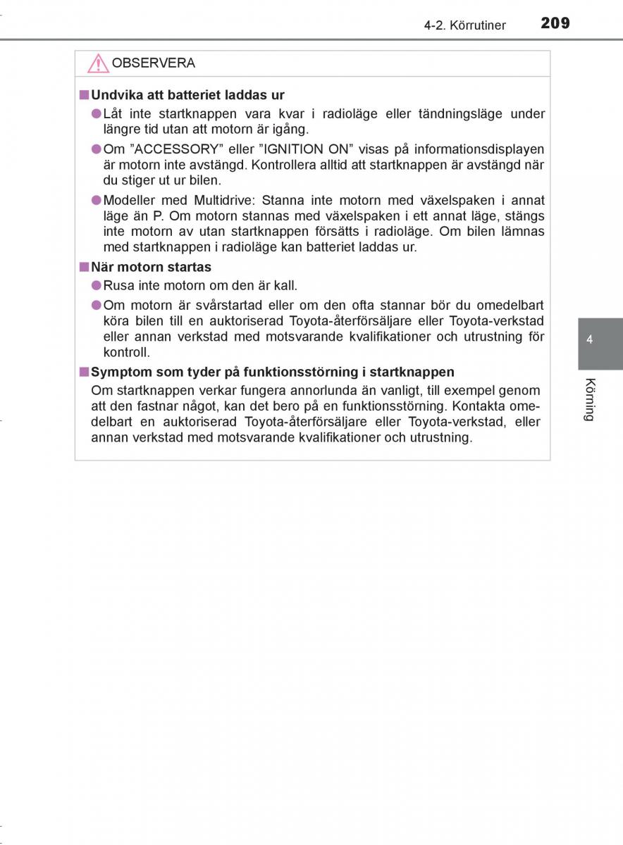 Toyota C HR instruktionsbok / page 209