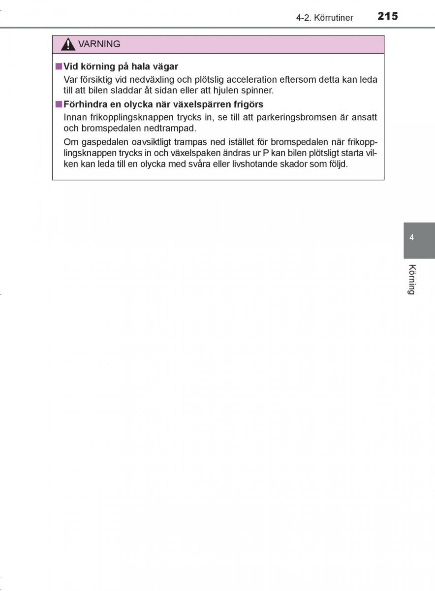 Toyota C HR instruktionsbok / page 215