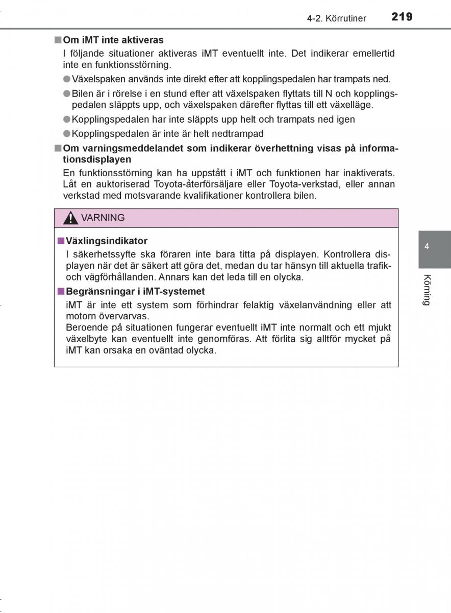 Toyota C HR instruktionsbok / page 219