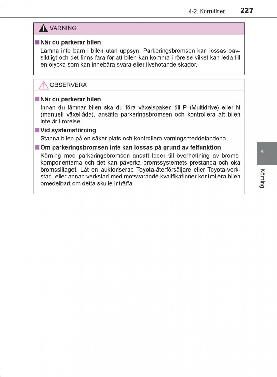 Toyota C HR instruktionsbok / page 227