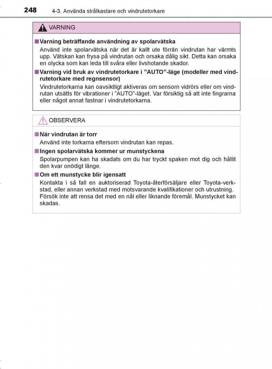 Toyota C HR instruktionsbok / page 248