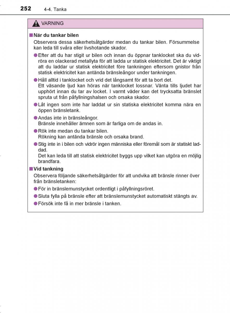 Toyota C HR instruktionsbok / page 252