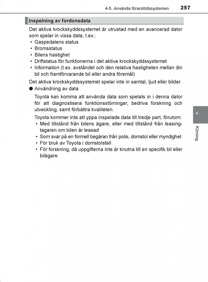 Toyota C HR instruktionsbok / page 257