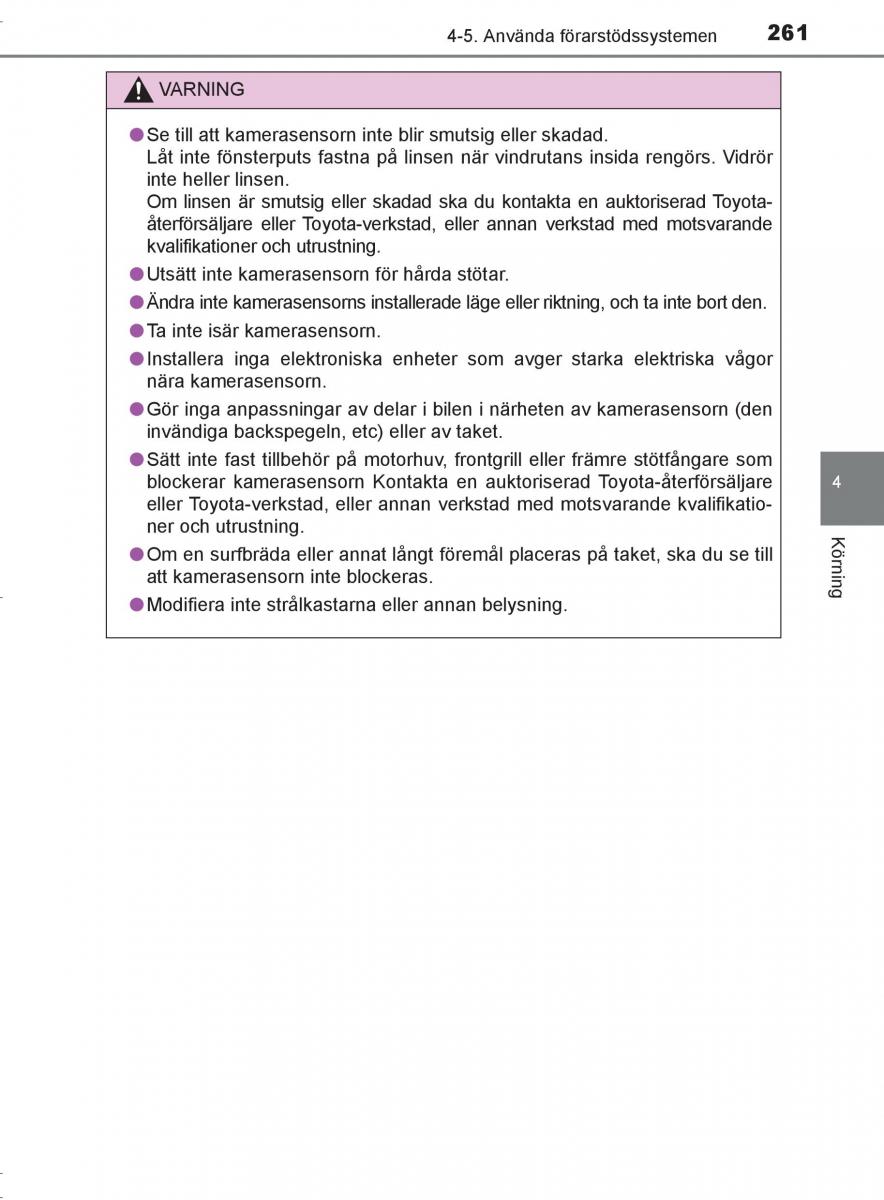 Toyota C HR instruktionsbok / page 261