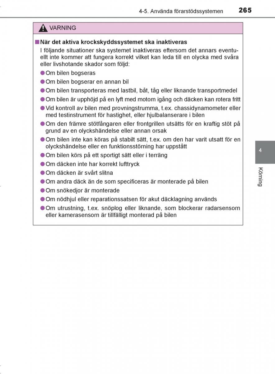 Toyota C HR instruktionsbok / page 265