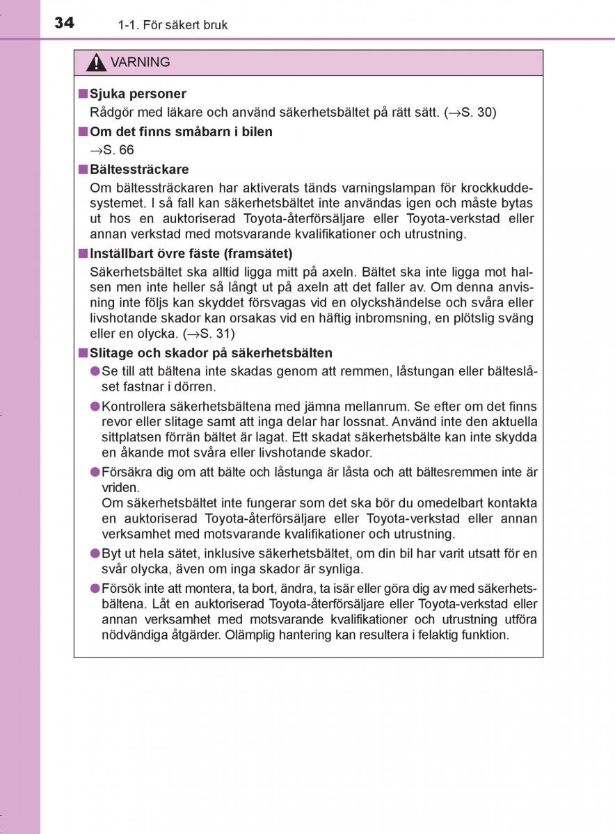 Toyota C HR instruktionsbok / page 34