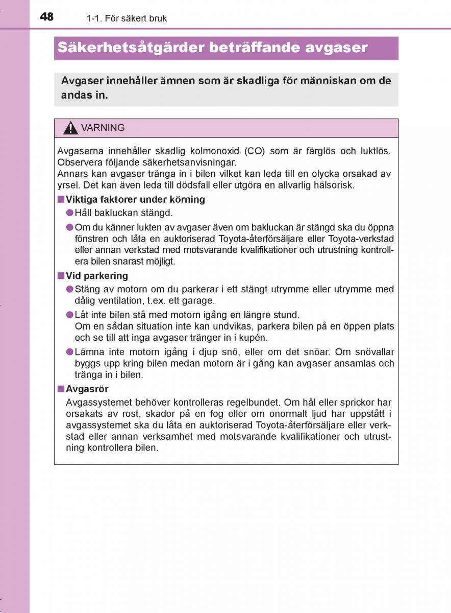 Toyota C HR instruktionsbok / page 48