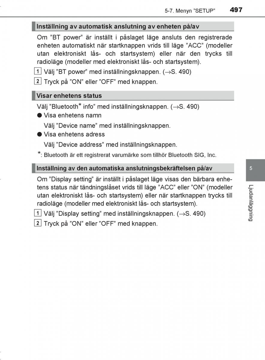 Toyota C HR instruktionsbok / page 497