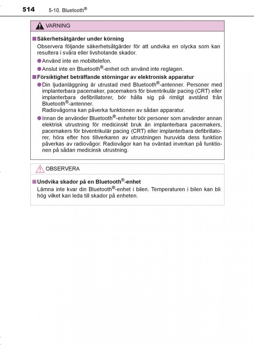 Toyota C HR instruktionsbok / page 514