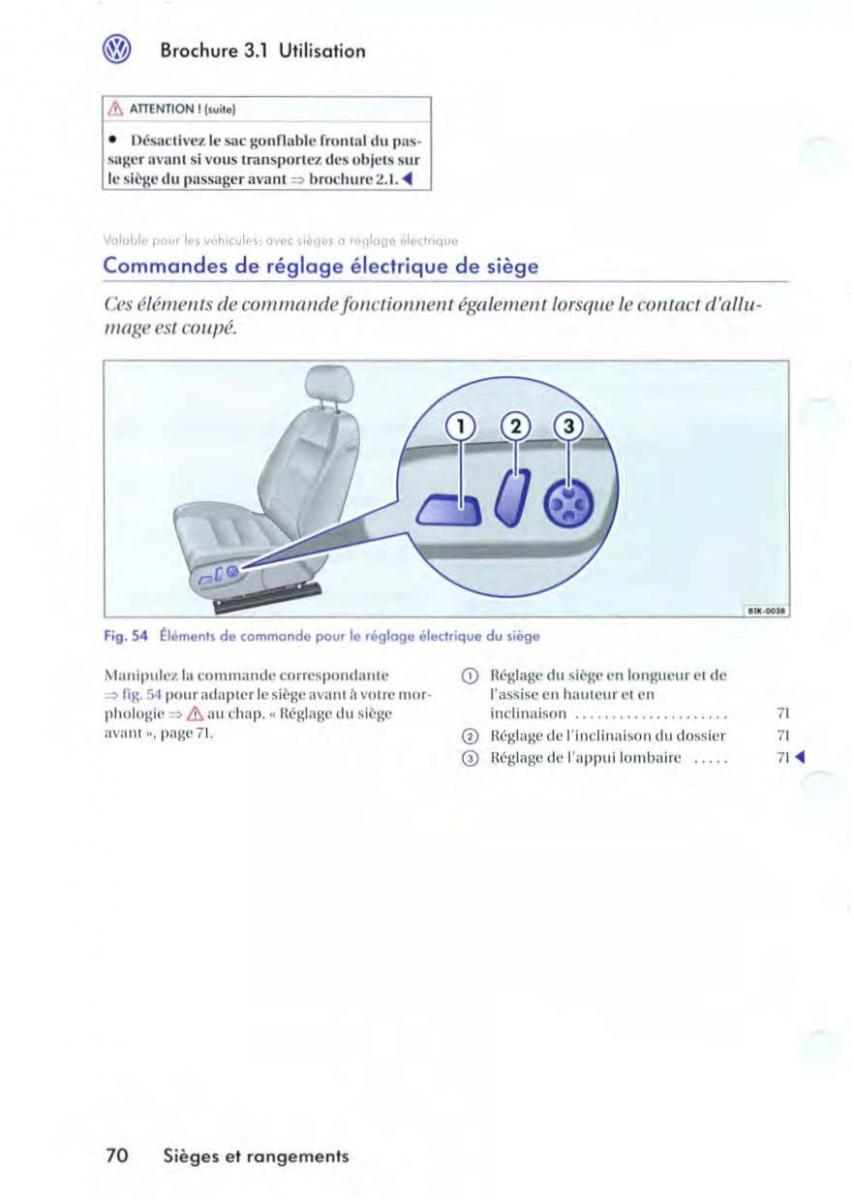 manuel du propriétaire VW Golf V 5 manuel du proprietaire / page 74