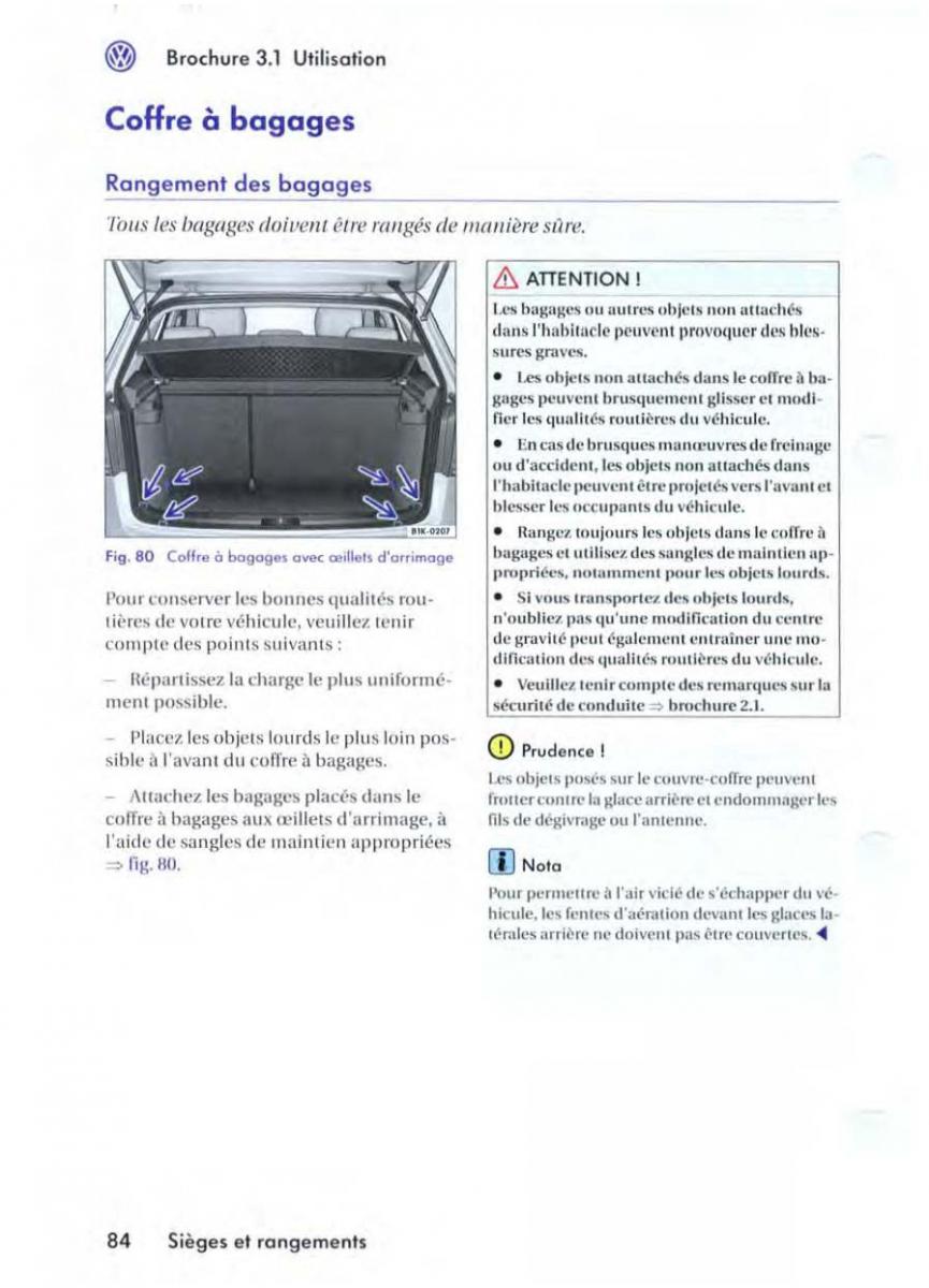 VW Golf V 5 manuel du proprietaire / page 88