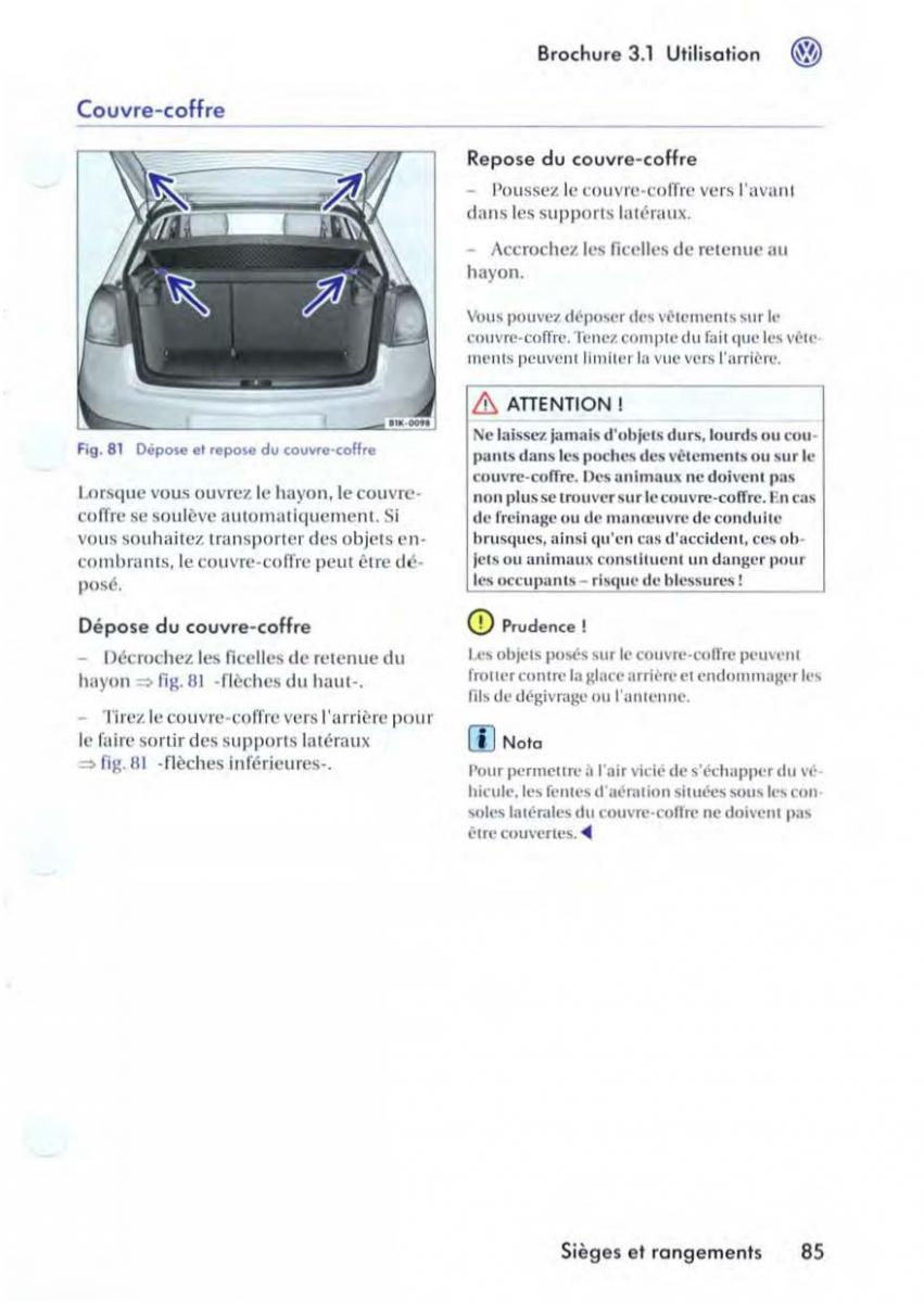 manuel du propriétaire VW Golf V 5 manuel du proprietaire / page 89