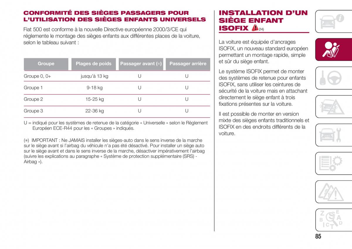 Fiat 500 manuel du proprietaire / page 87