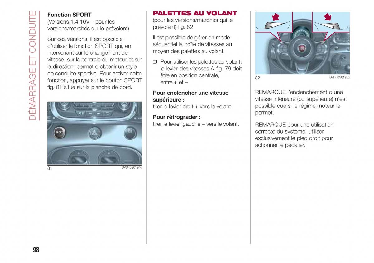 Fiat 500 manuel du proprietaire / page 100