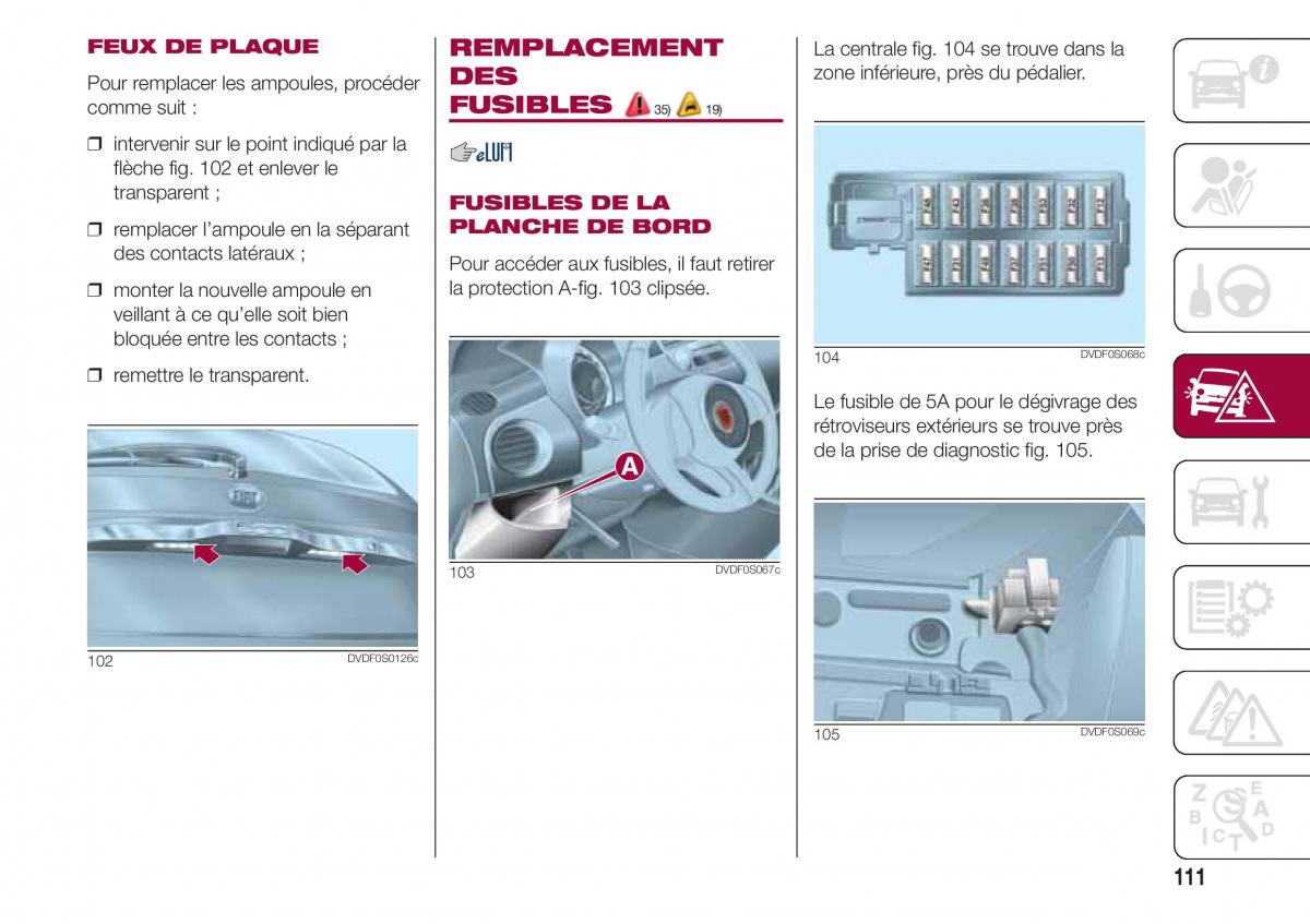 Fiat 500 manuel du proprietaire / page 113