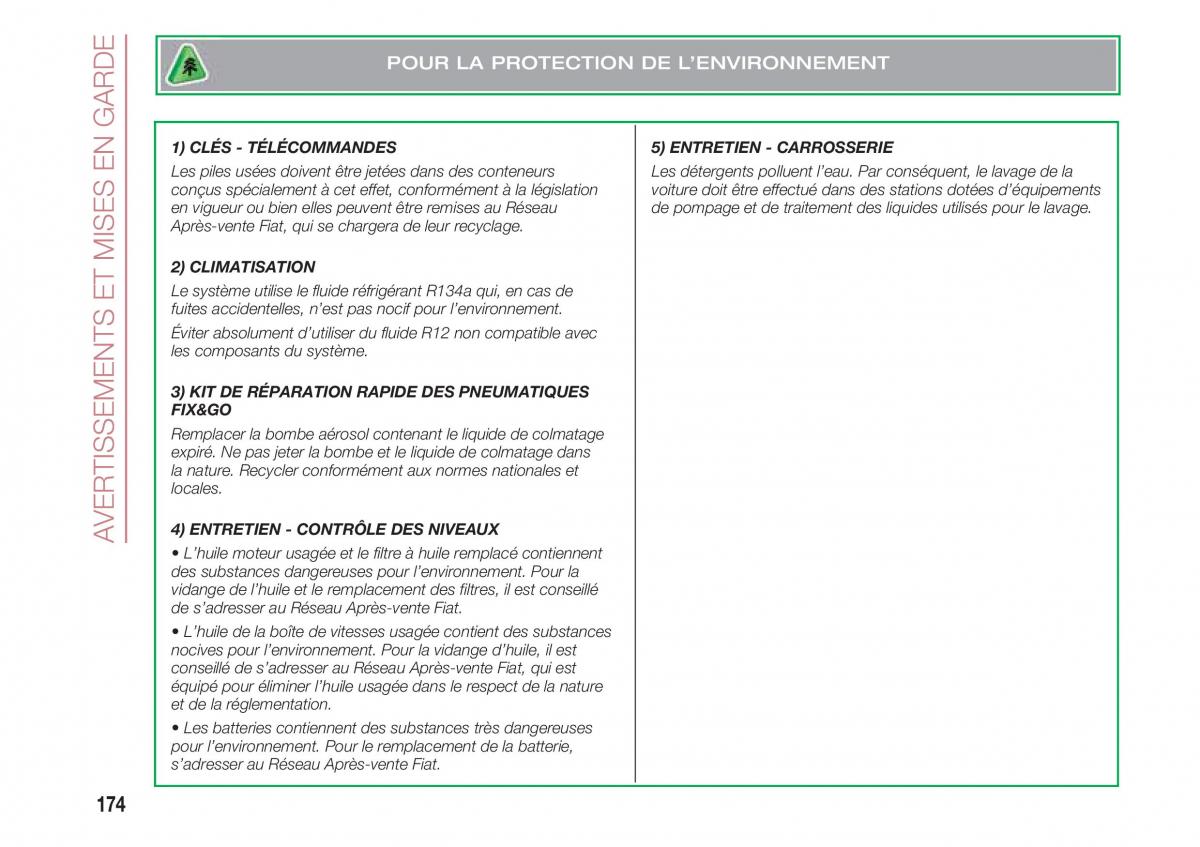 Fiat 500 manuel du proprietaire / page 176