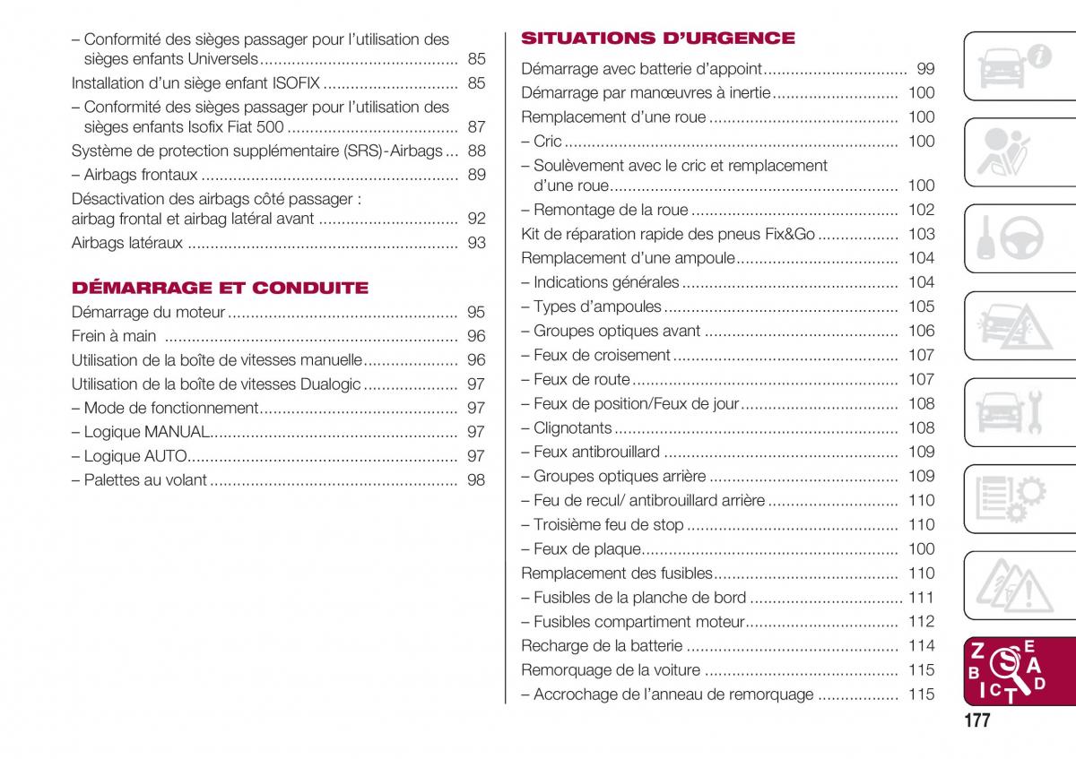 Fiat 500 manuel du proprietaire / page 179