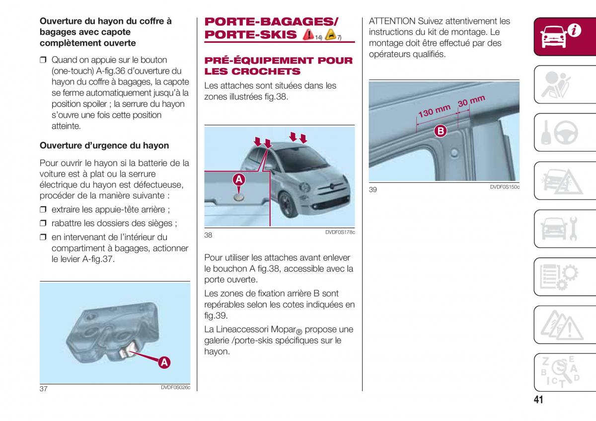 Fiat 500 manuel du proprietaire / page 43