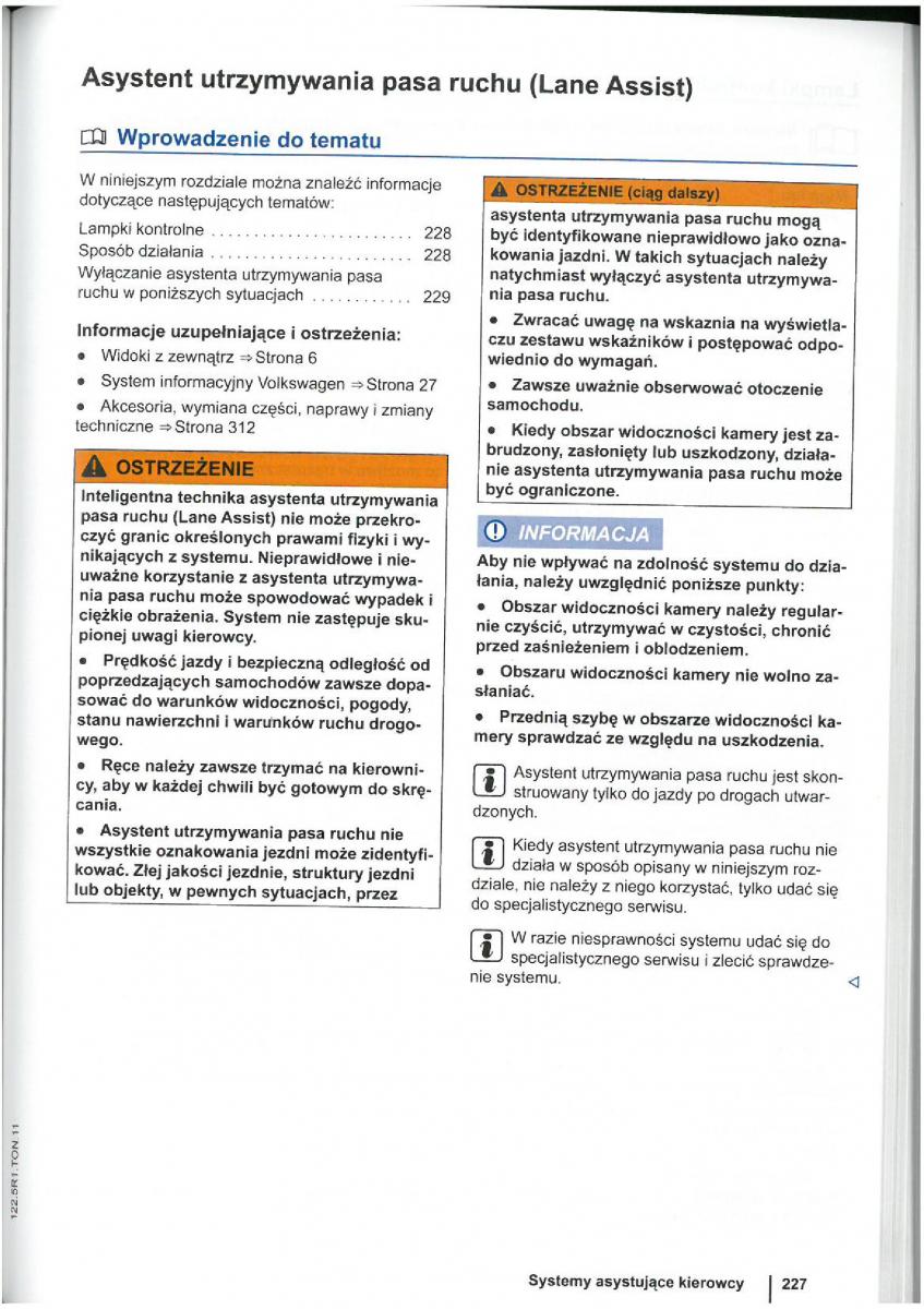 VW Touran I 1 2FL instrukcja obslugi / page 229