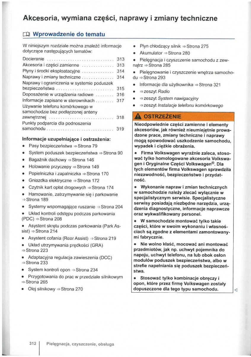 VW Touran I 1 2FL instrukcja obslugi / page 314