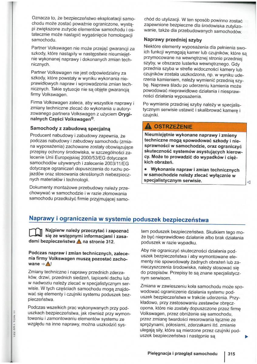 VW Touran I 1 2FL instrukcja obslugi / page 317